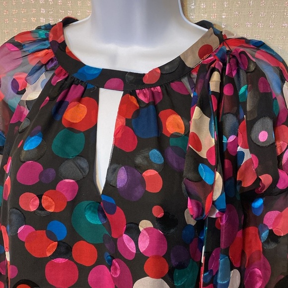 Trina Turk Greyhound Multicolor Silky Long sleeve Blouse with Tie - Picture 6 of 12